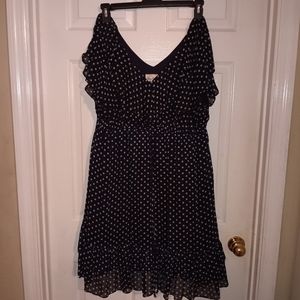 Olivia Matthews Navy Blue, sheer and lined, v-neck, midi dress. Women's size 18w